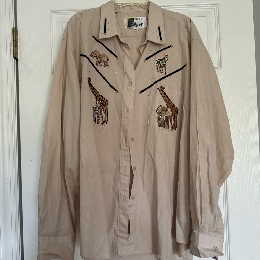Beige Safari Animal Western Patch Shirt